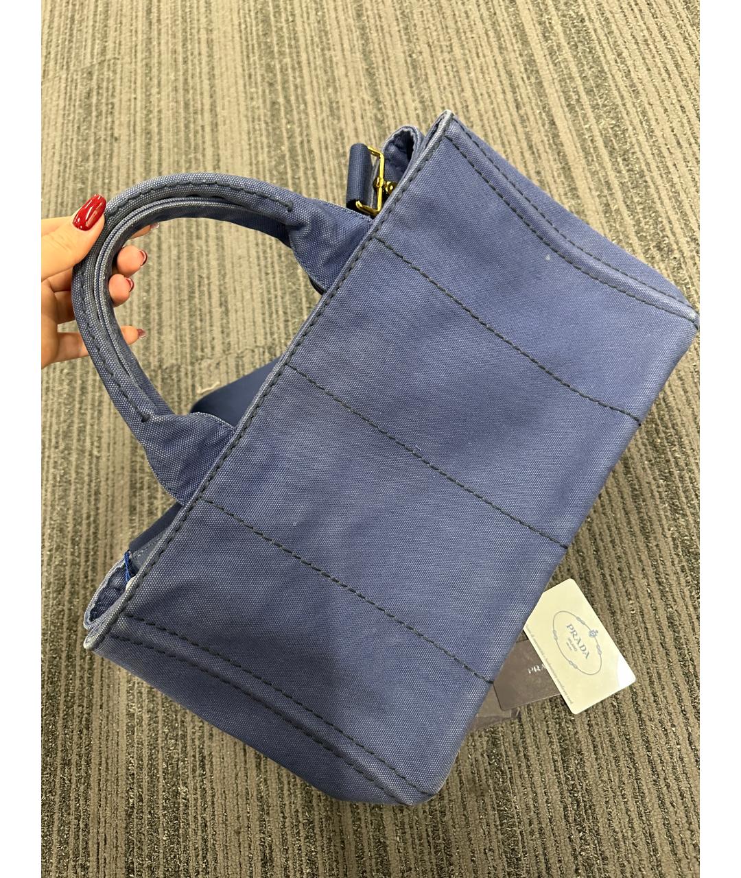 PRADA Темно-синяя тканевая сумка с короткими ручками, фото 5