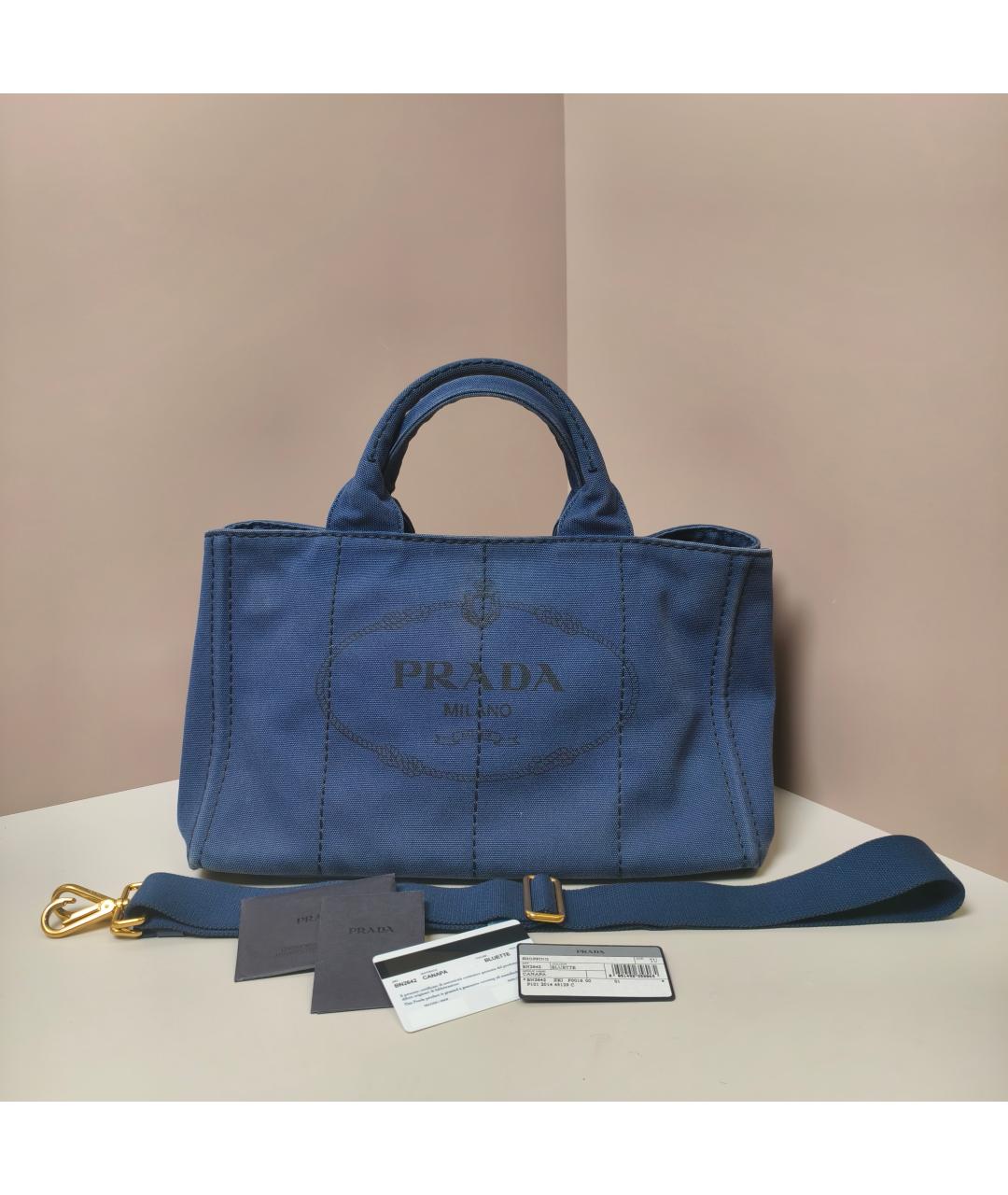 PRADA Темно-синяя тканевая сумка с короткими ручками, фото 7