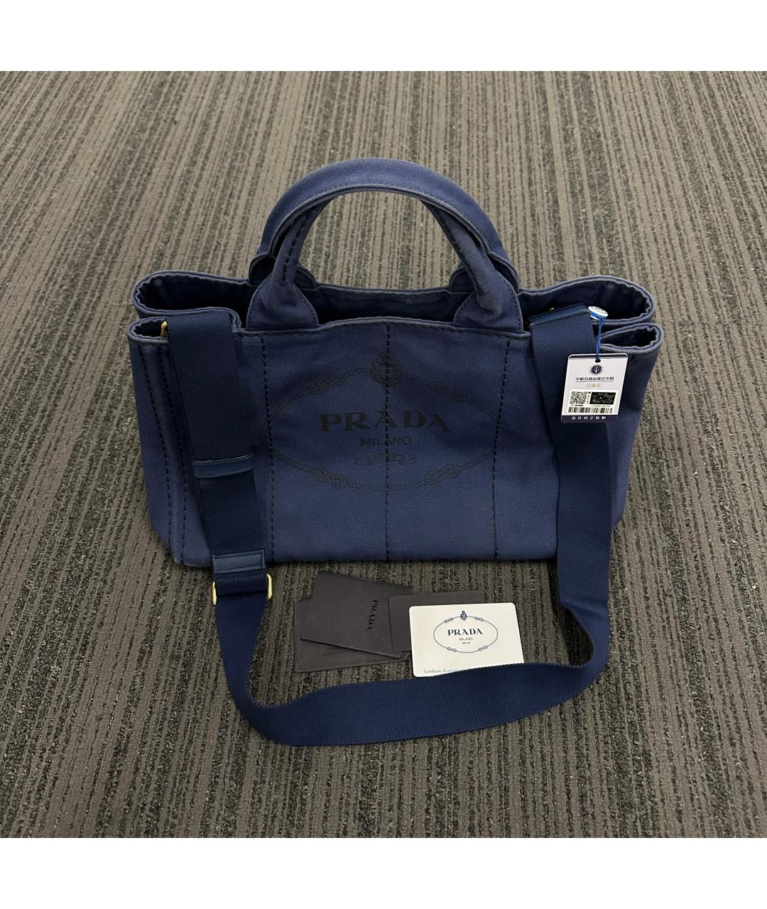 PRADA Темно-синяя тканевая сумка с короткими ручками, фото 2