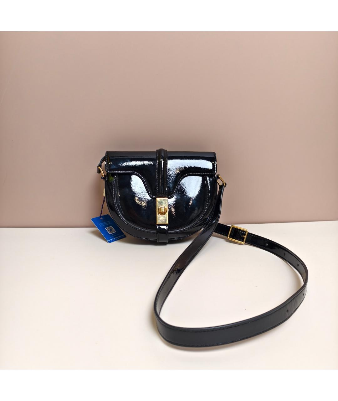 CELINE Черная сумка через плечо из лакированной кожи, фото 3