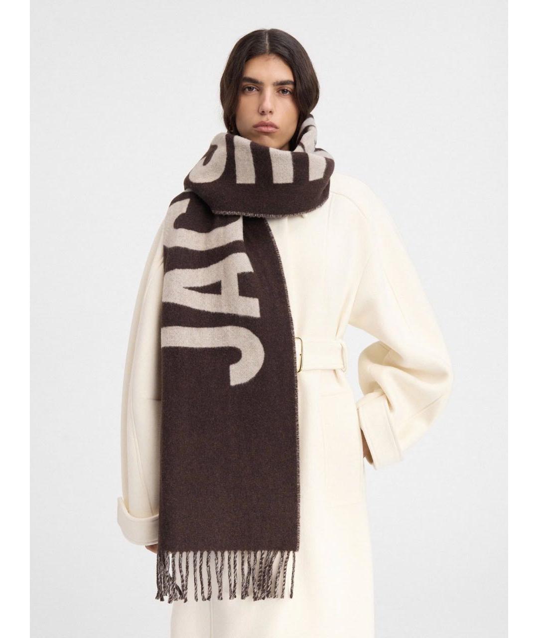 JACQUEMUS Коричневый шерстяной шарф, фото 3