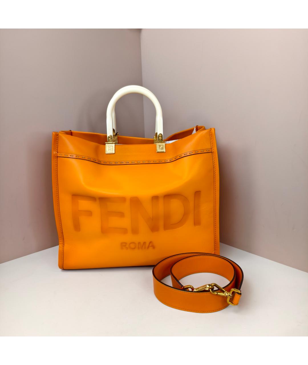 FENDI Оранжевая кожаная сумка через плечо, фото 3