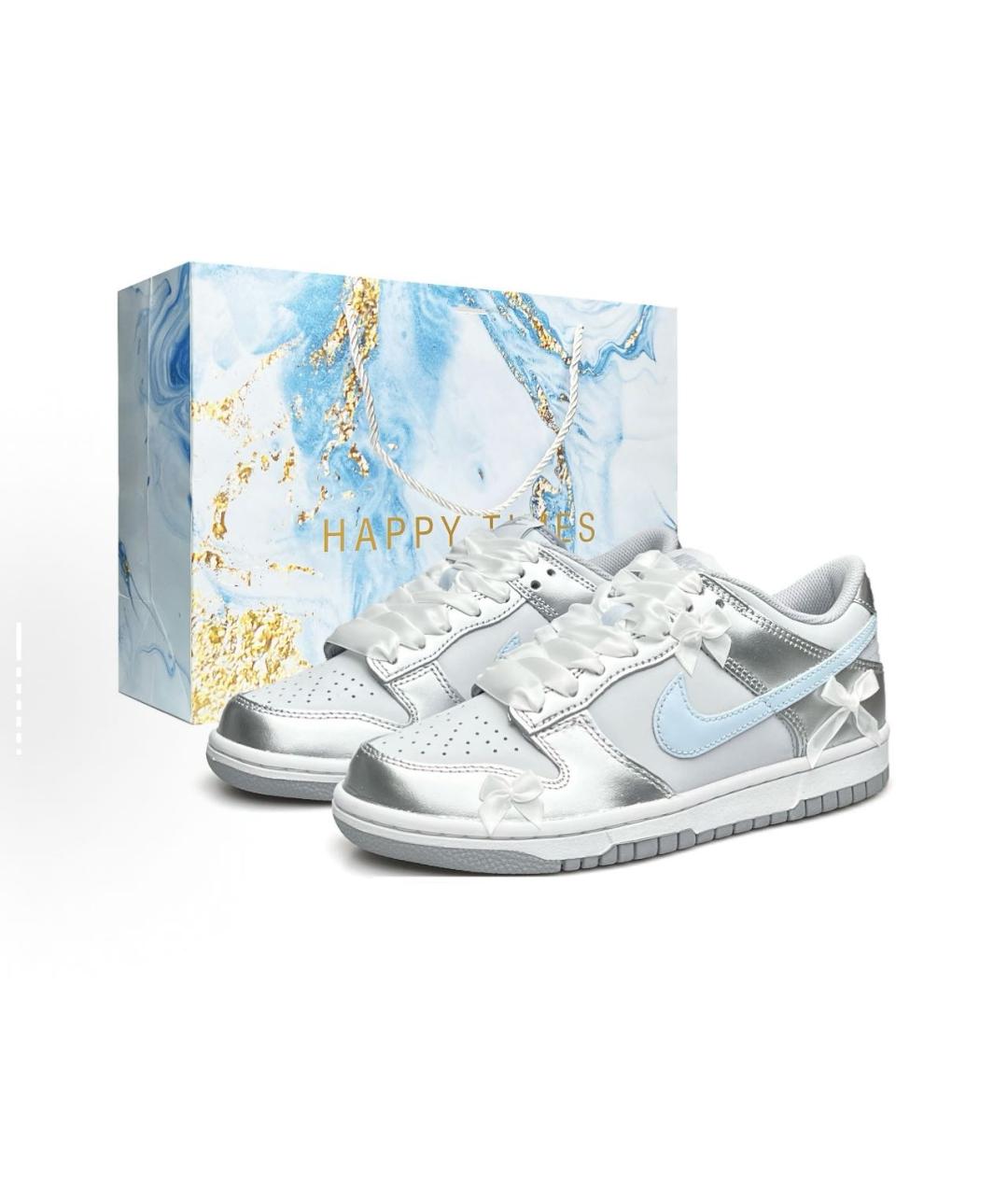 NIKE Серебряные кожаные кроссовки, фото 2