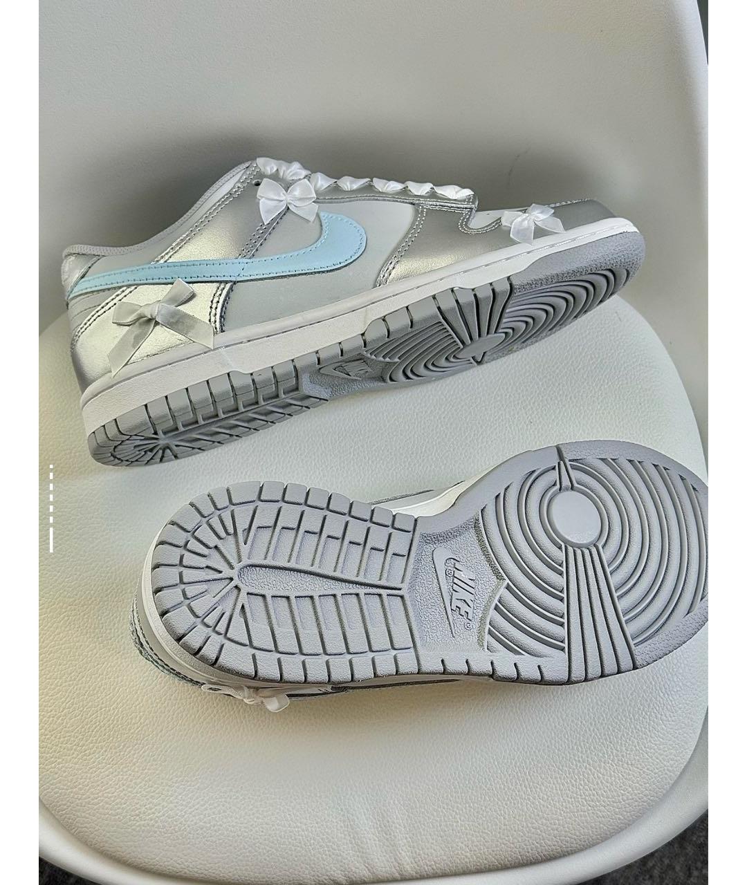 NIKE Серебряные кожаные кроссовки, фото 6