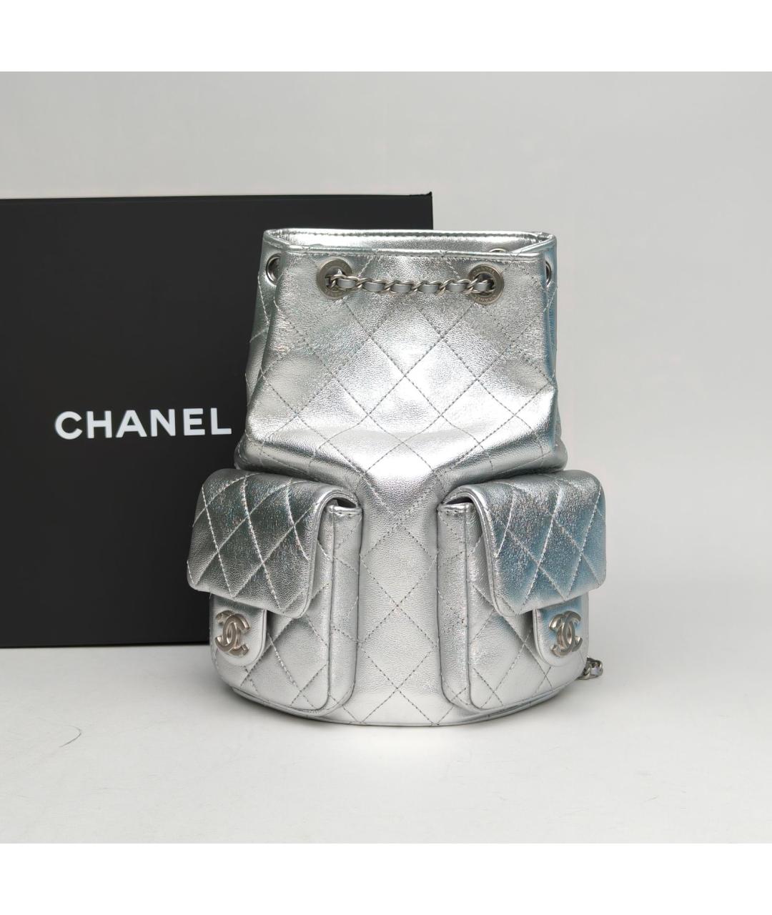 CHANEL Серебрянный кожаный рюкзак, фото 9