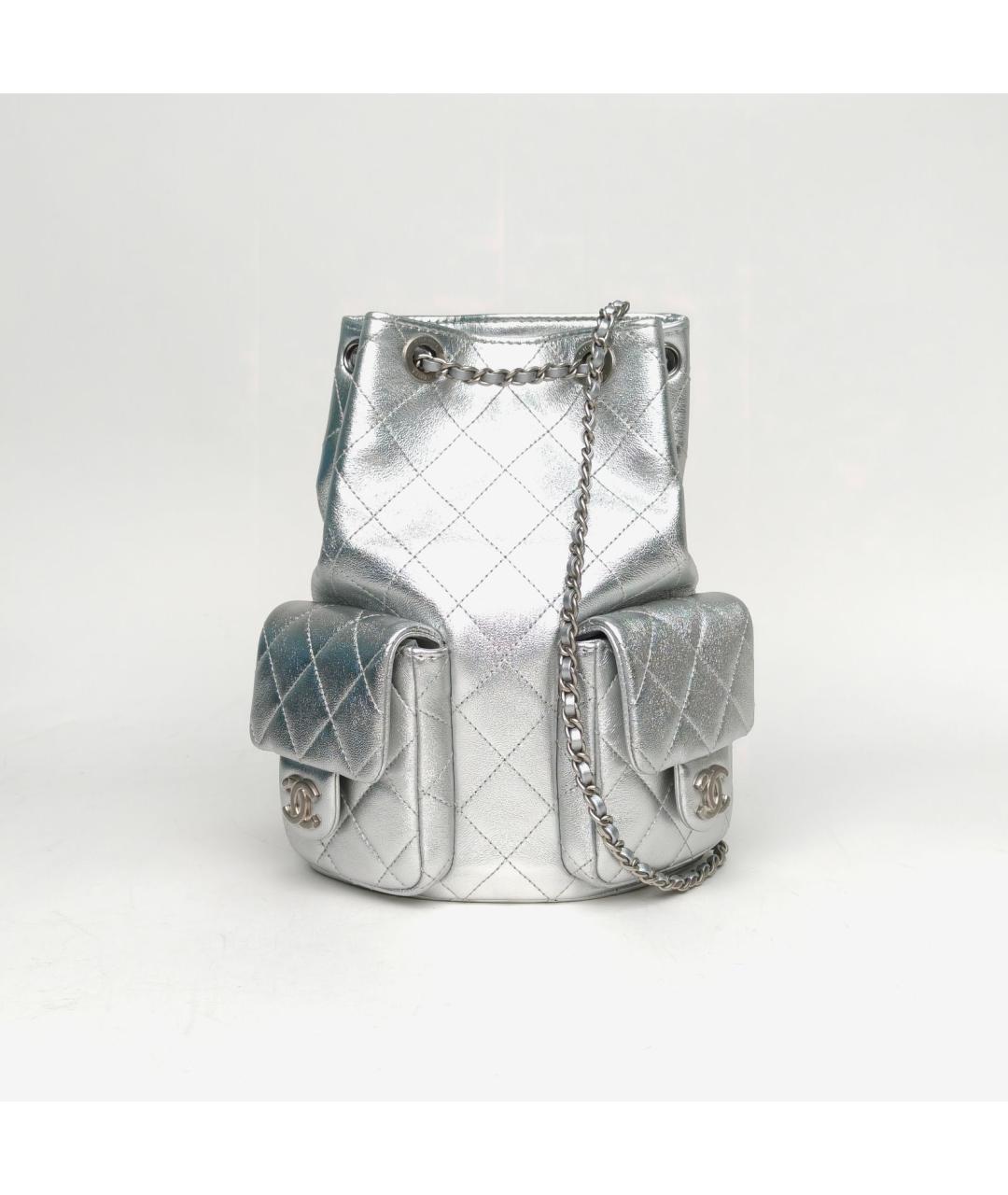 CHANEL Серебрянный кожаный рюкзак, фото 2