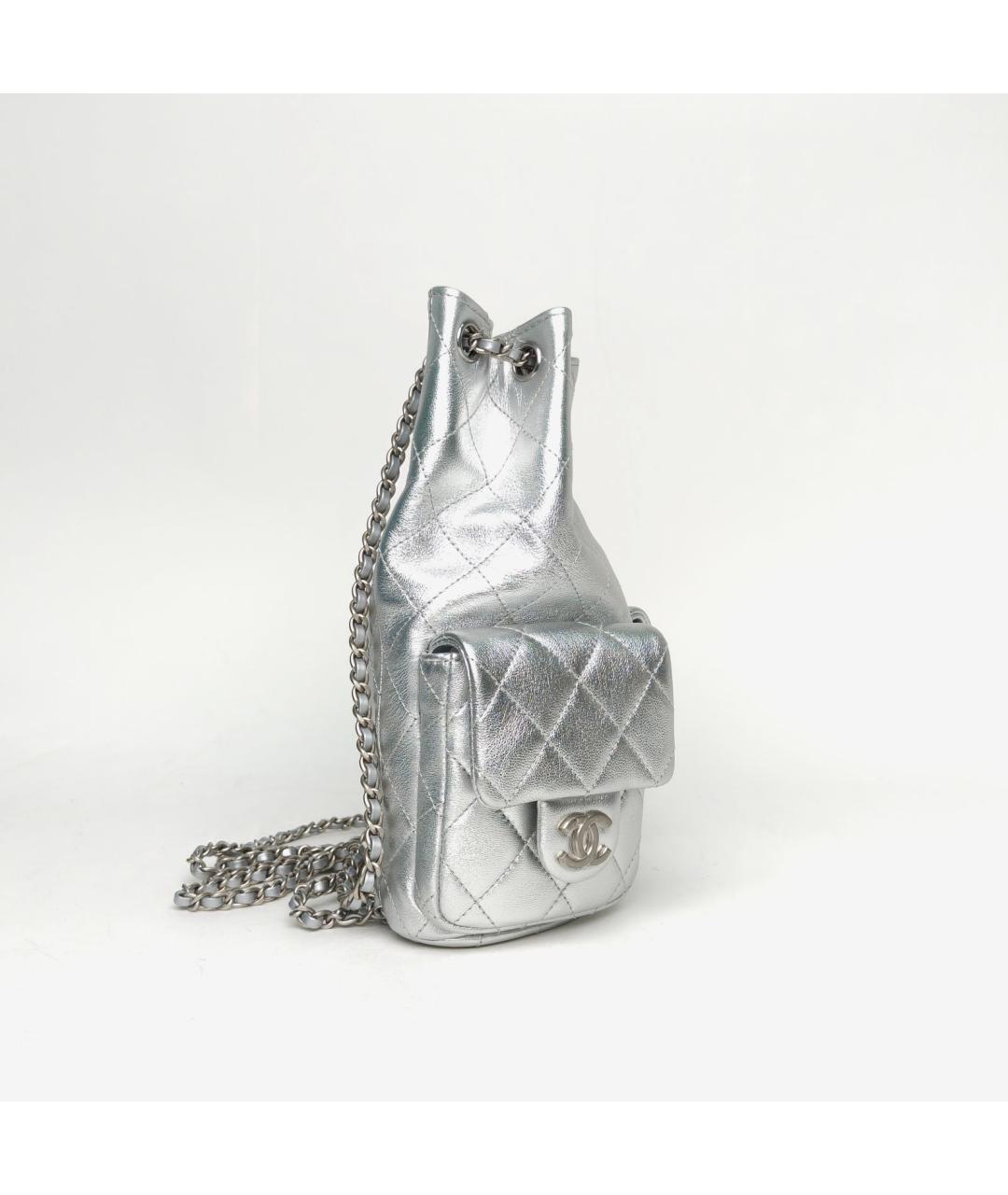 CHANEL Серебрянный кожаный рюкзак, фото 5