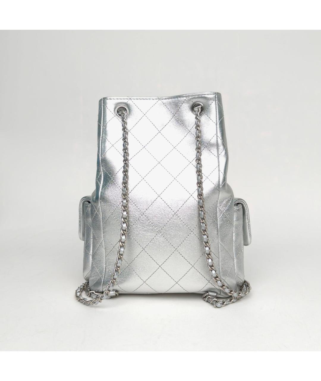 CHANEL Серебрянный кожаный рюкзак, фото 4