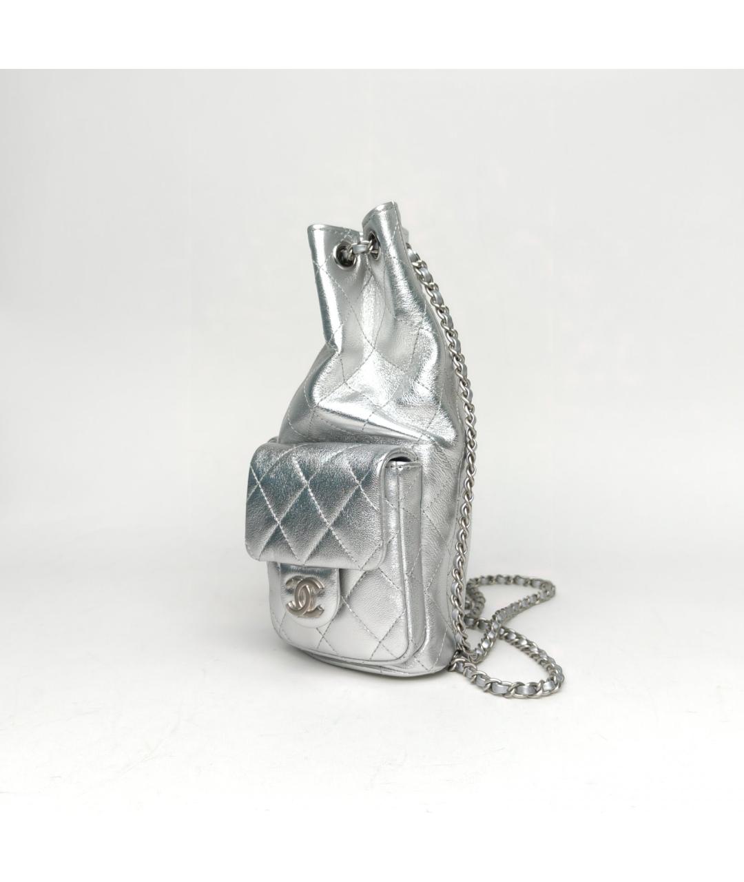 CHANEL Серебрянный кожаный рюкзак, фото 3