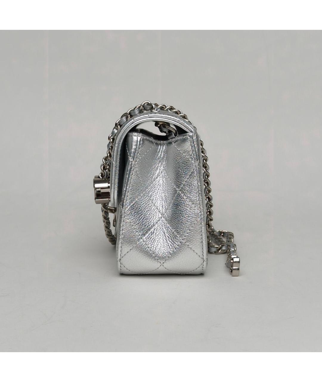 CHANEL Серебряная кожаная сумка через плечо, фото 3