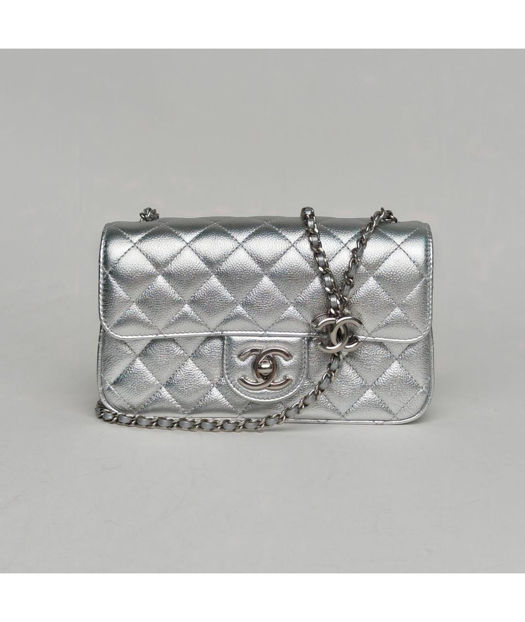 CHANEL Серебряная кожаная сумка через плечо, фото 2