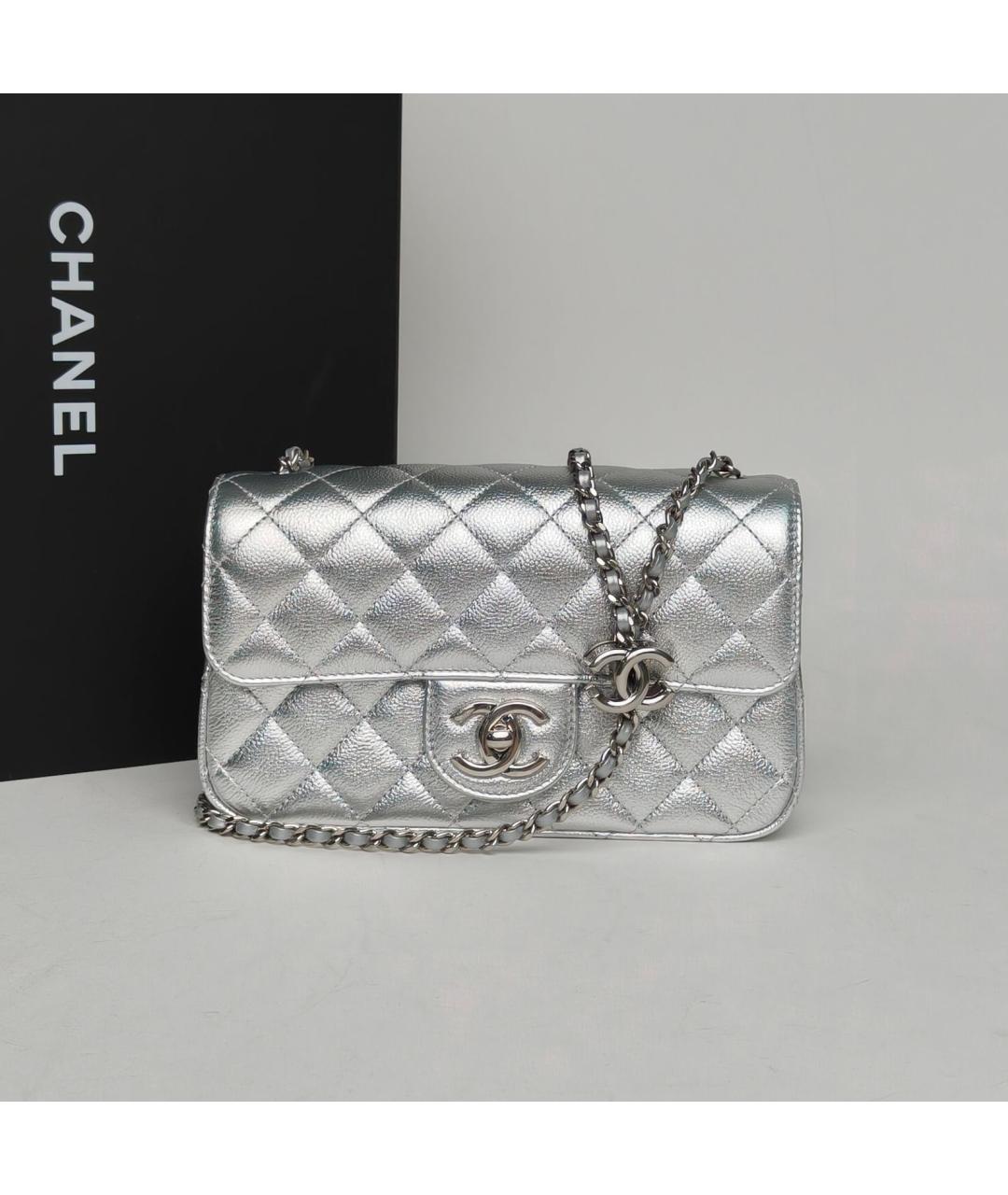 CHANEL Серебряная кожаная сумка через плечо, фото 9