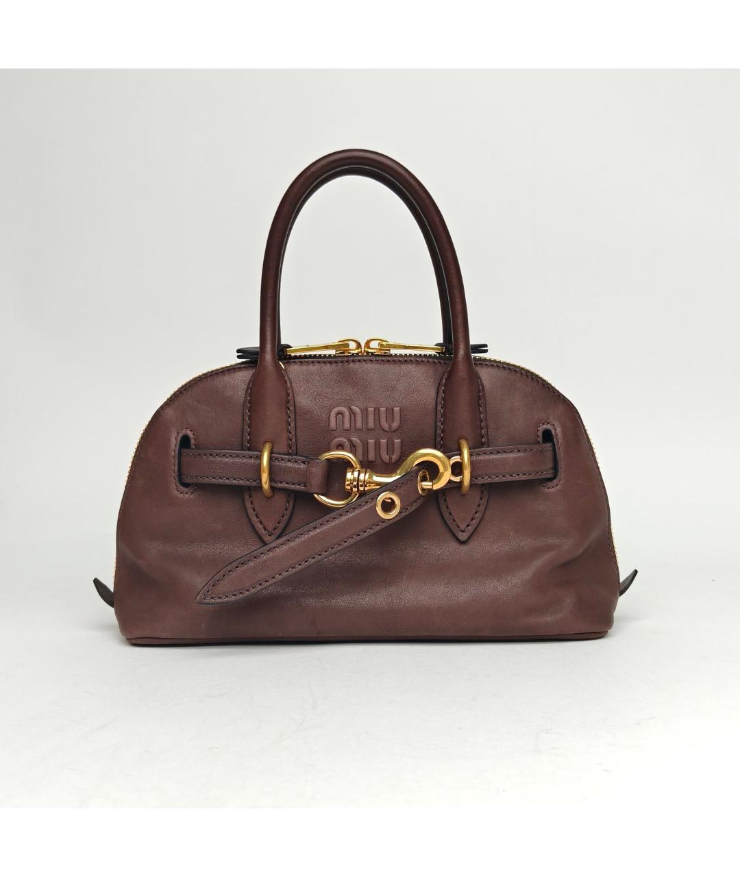 MIU MIU Коричневая кожаная сумка с короткими ручками, фото 2