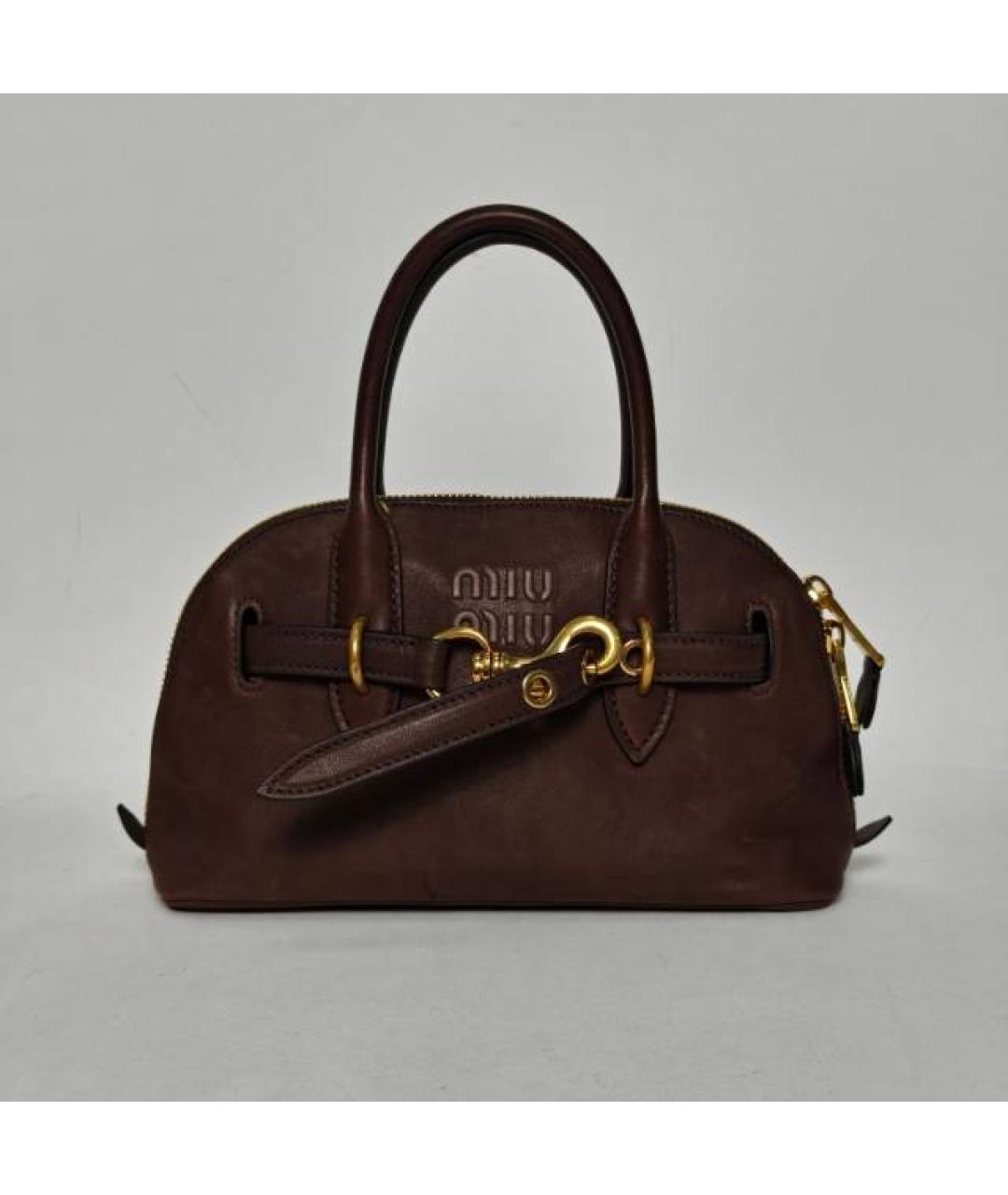MIU MIU Коричневая кожаная сумка с короткими ручками, фото 9