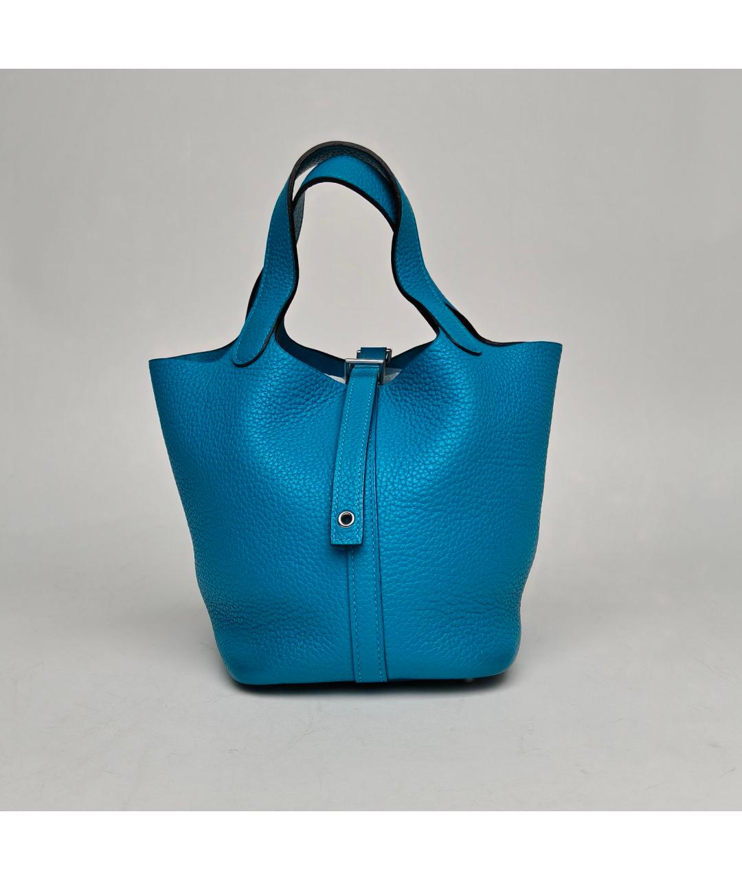 HERMES Бирюзовая кожаная сумка с короткими ручками, фото 8
