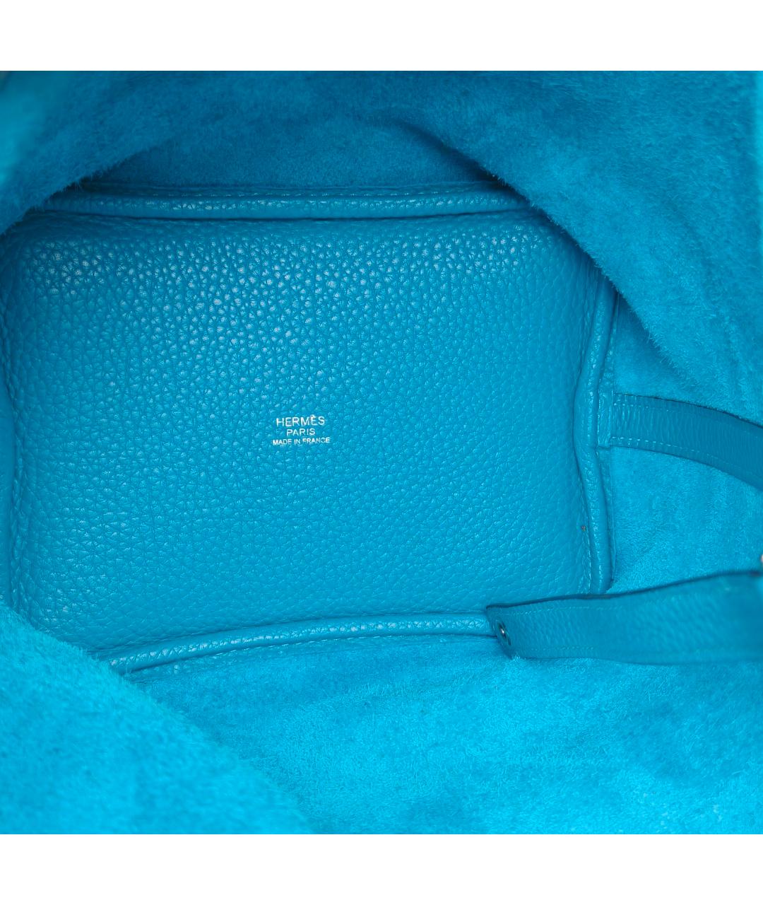 HERMES Бирюзовая кожаная сумка с короткими ручками, фото 7