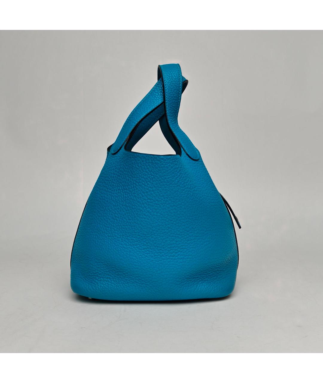 HERMES Бирюзовая кожаная сумка с короткими ручками, фото 5