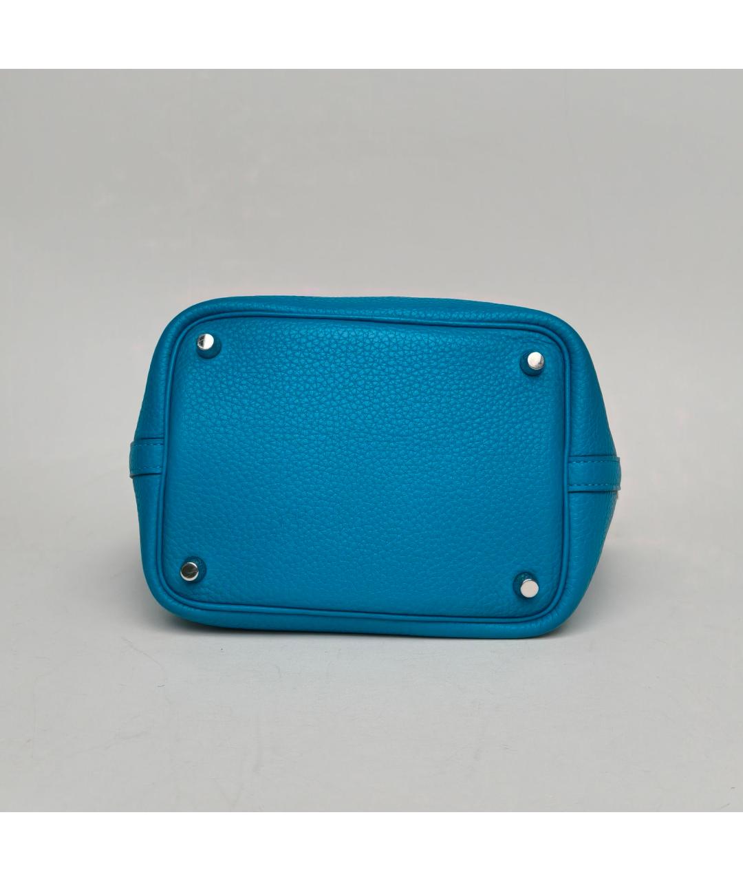 HERMES Бирюзовая кожаная сумка с короткими ручками, фото 6