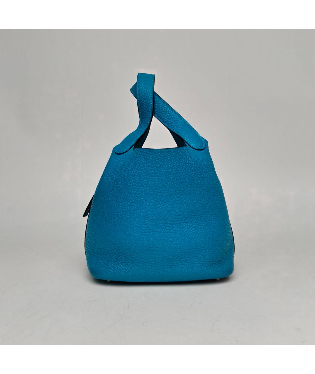 HERMES Бирюзовая кожаная сумка с короткими ручками, фото 3