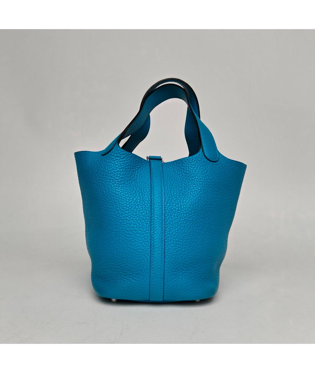 HERMES Бирюзовая кожаная сумка с короткими ручками, фото 4