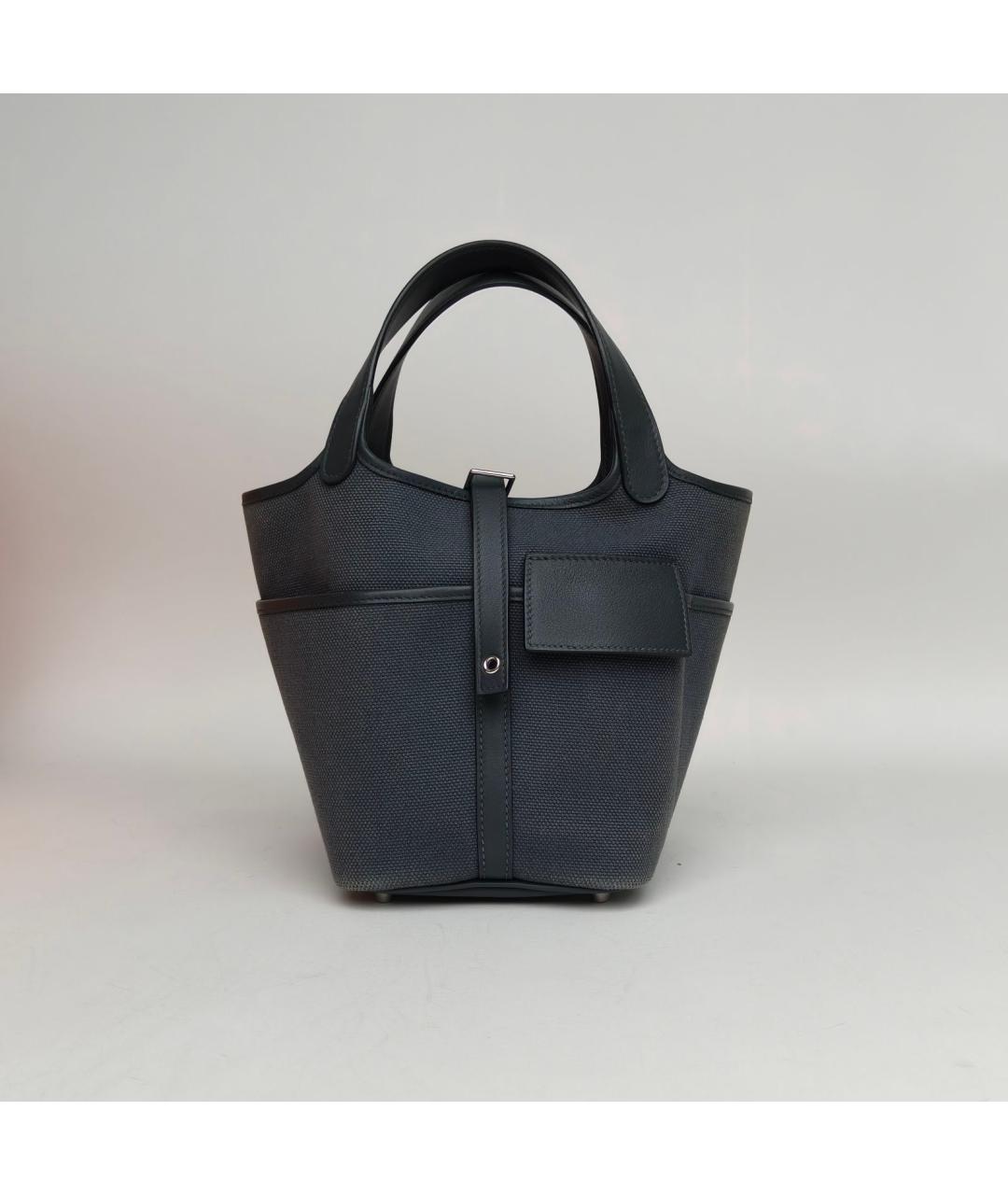 HERMES Антрацитовая тканевая сумка с короткими ручками, фото 8