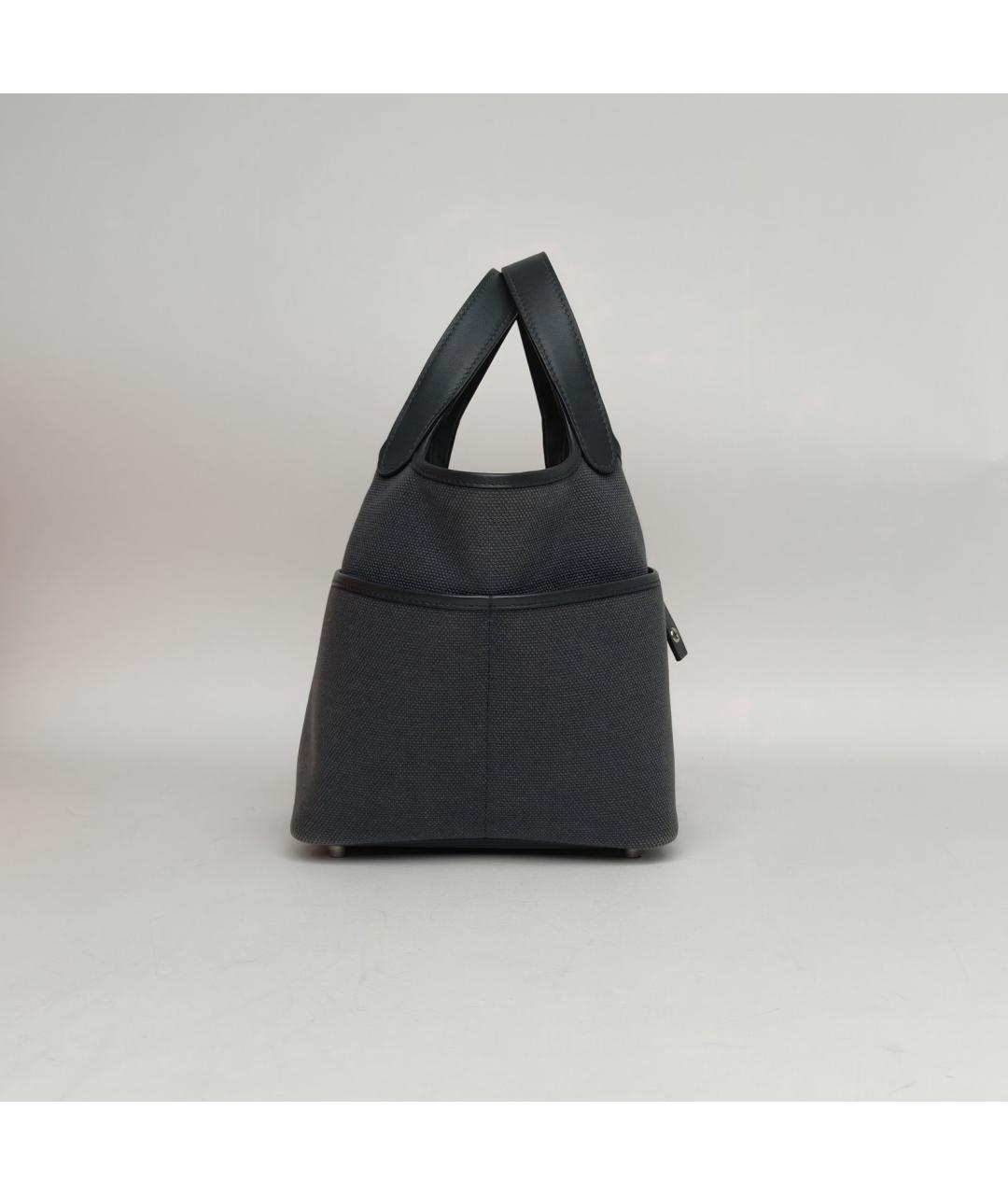 HERMES Антрацитовая тканевая сумка с короткими ручками, фото 5