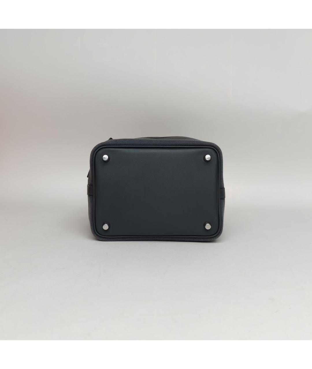 HERMES Антрацитовая тканевая сумка с короткими ручками, фото 6