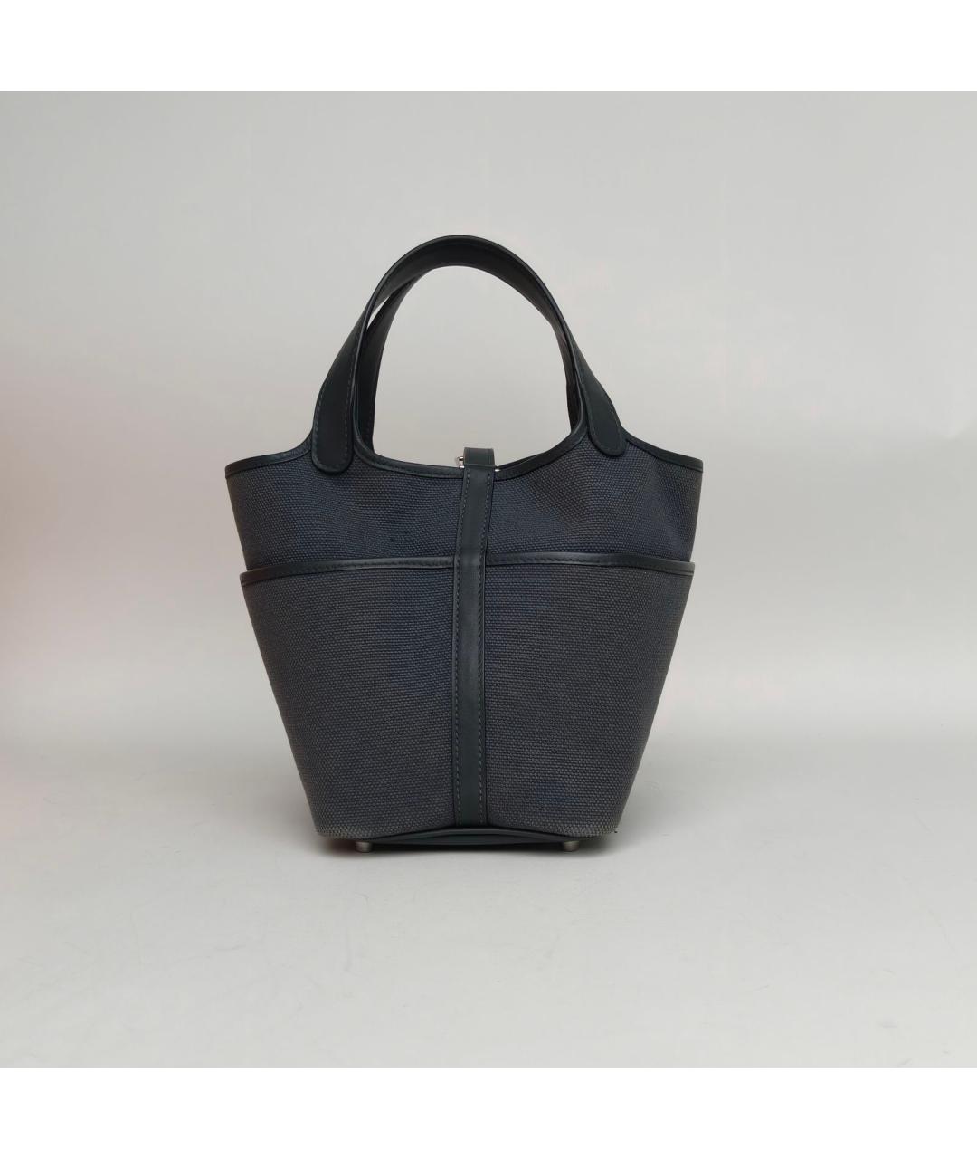 HERMES Антрацитовая тканевая сумка с короткими ручками, фото 4