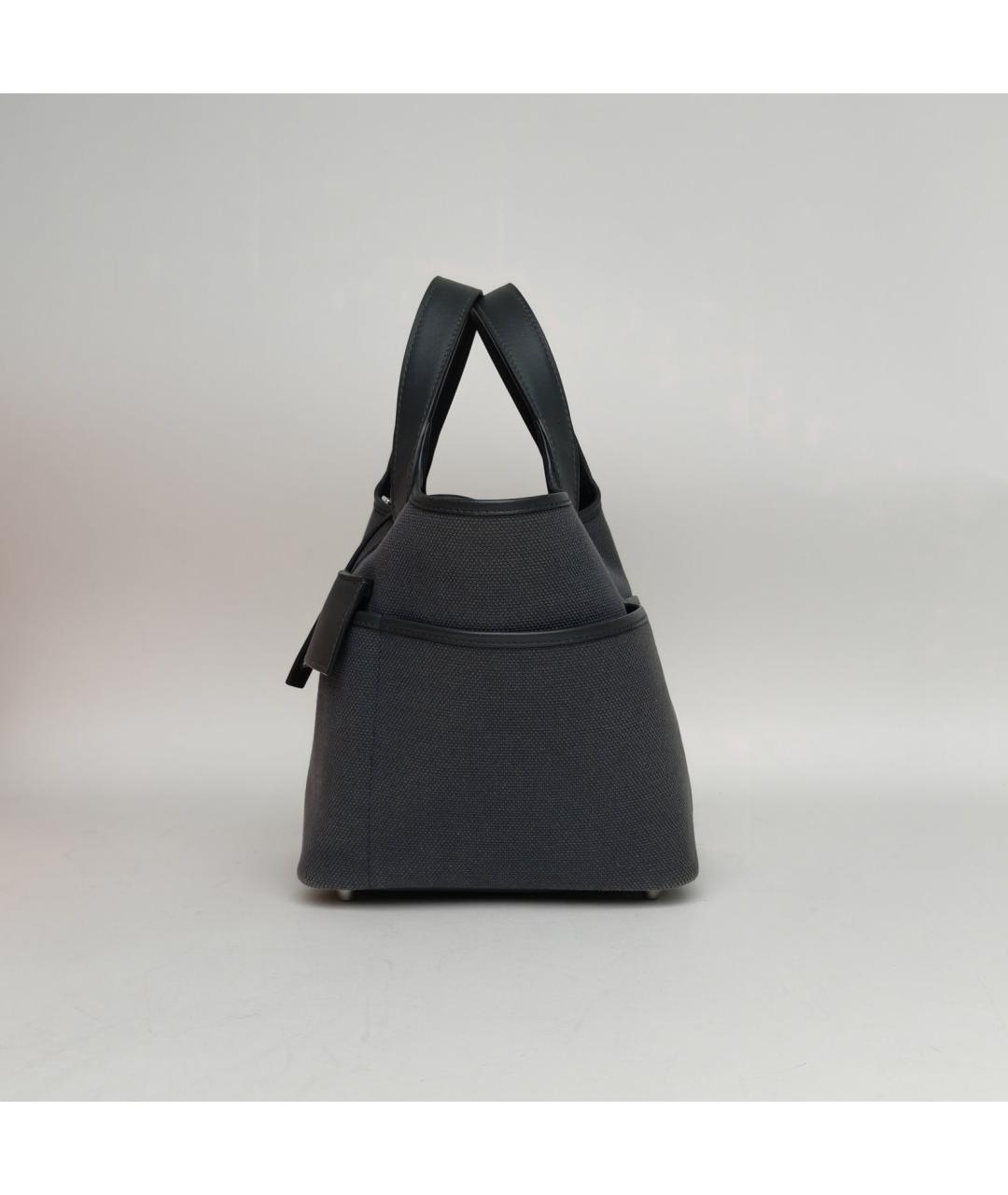HERMES Антрацитовая тканевая сумка с короткими ручками, фото 3