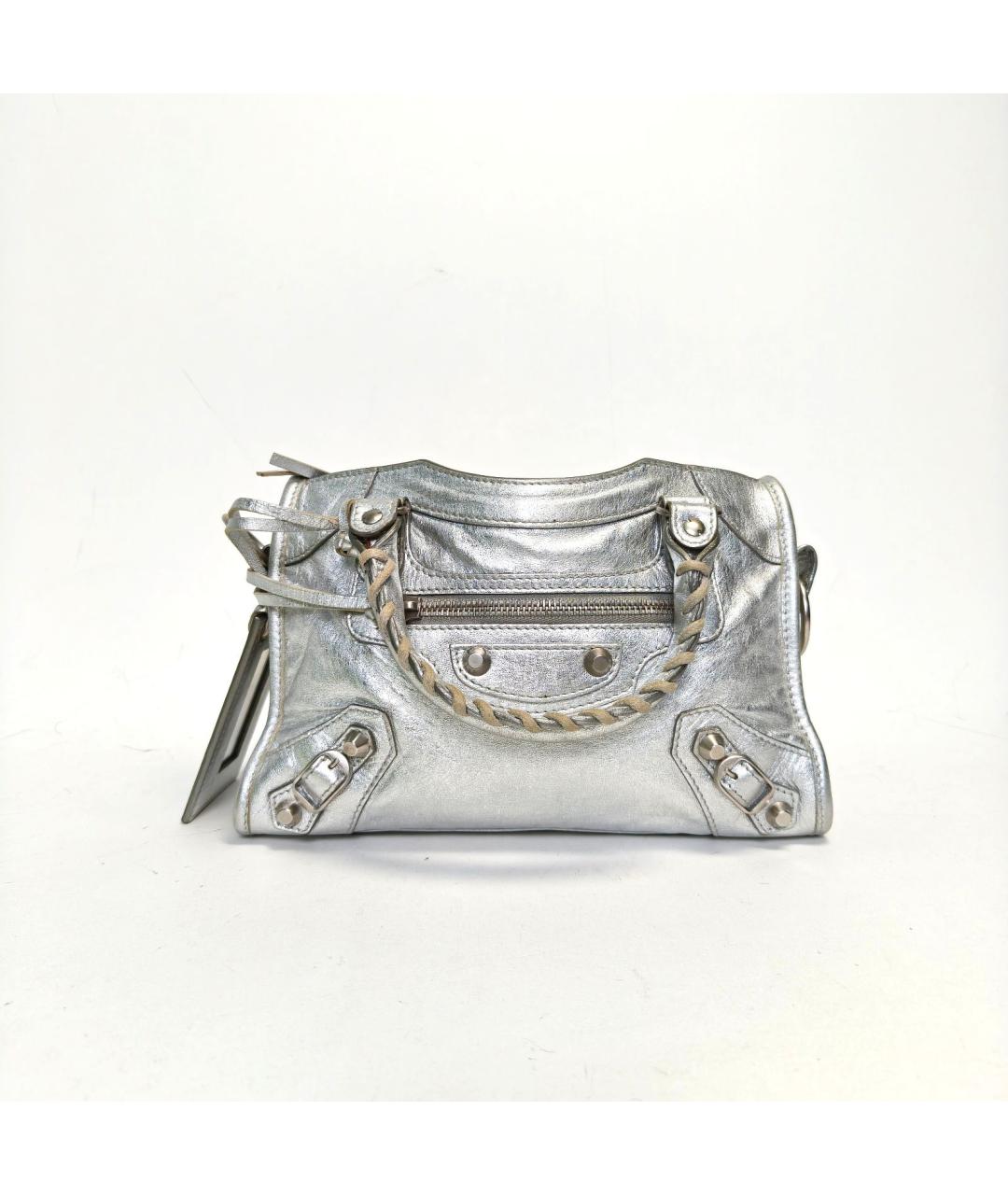 BALENCIAGA Серебряная кожаная сумка через плечо, фото 7