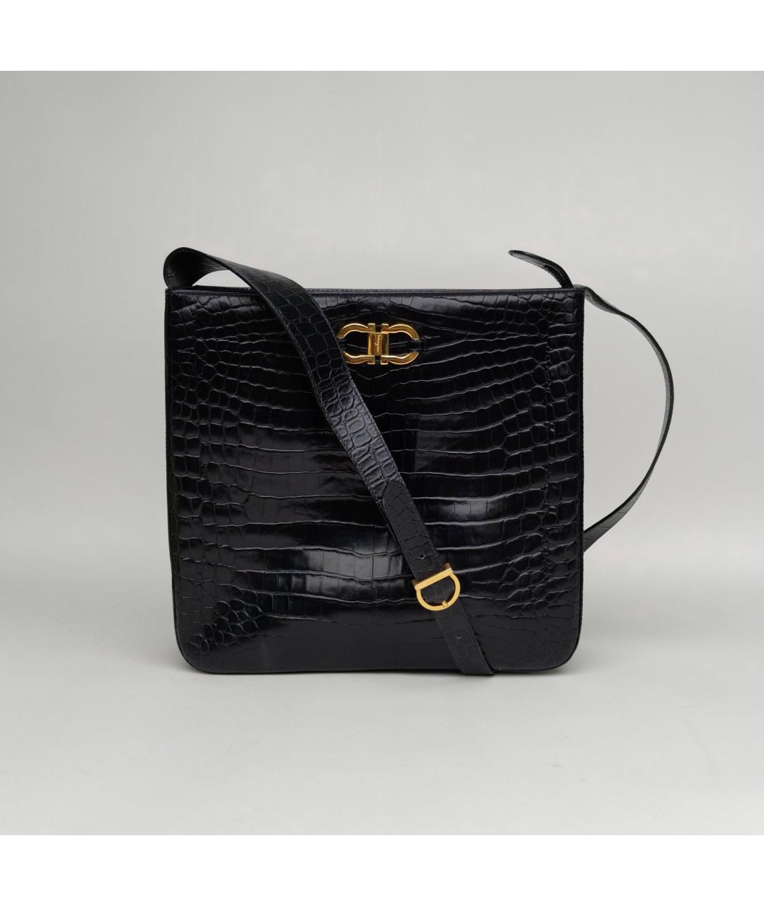 FERRAGAMO Черная кожаная сумка через плечо, фото 2