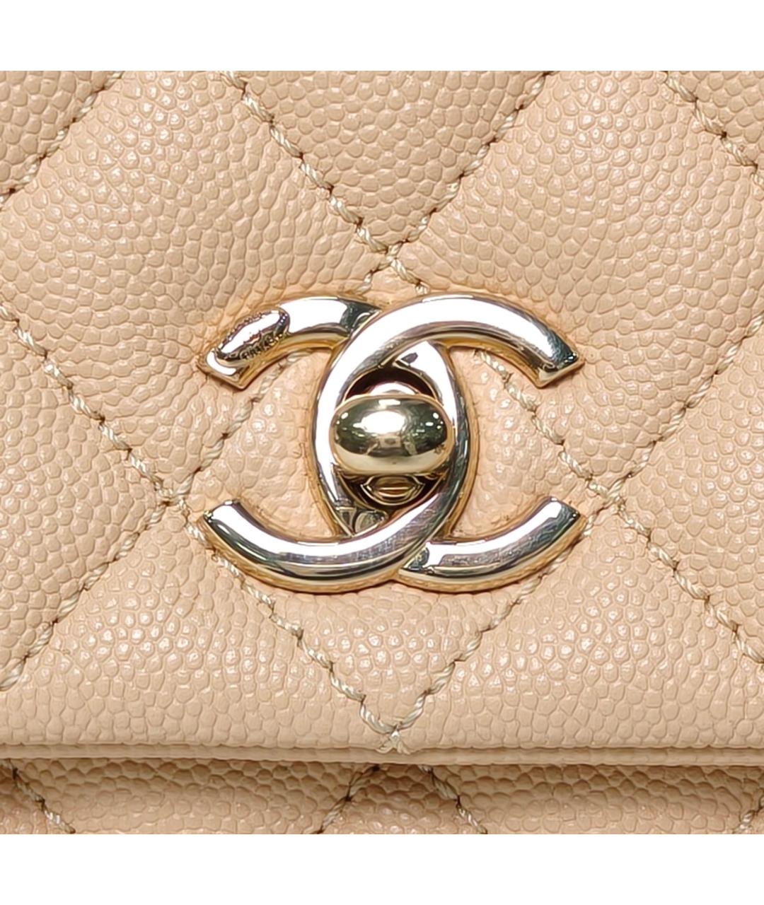 CHANEL Бежевая кожаная сумка с короткими ручками, фото 7