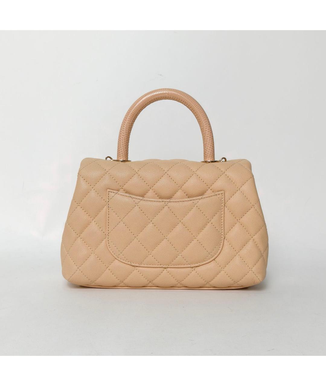 CHANEL Бежевая кожаная сумка с короткими ручками, фото 4