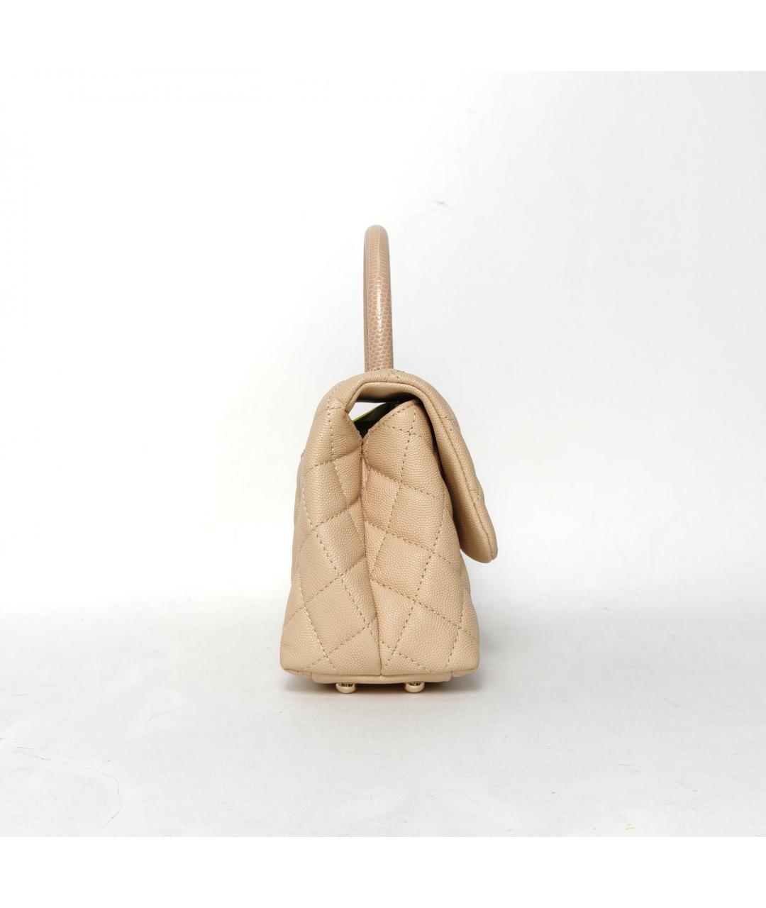 CHANEL Бежевая кожаная сумка с короткими ручками, фото 3