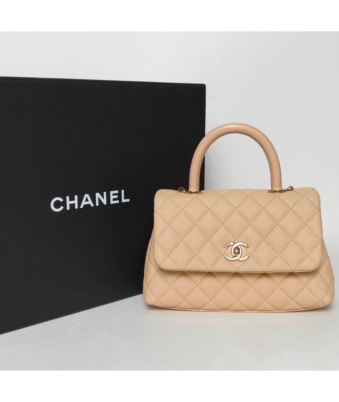 CHANEL Бежевая кожаная сумка с короткими ручками, фото 9