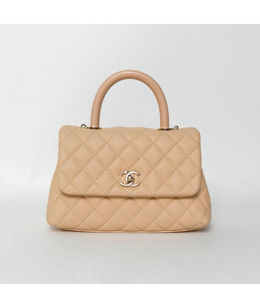 CHANEL Бежевая кожаная сумка с короткими ручками, фото 2