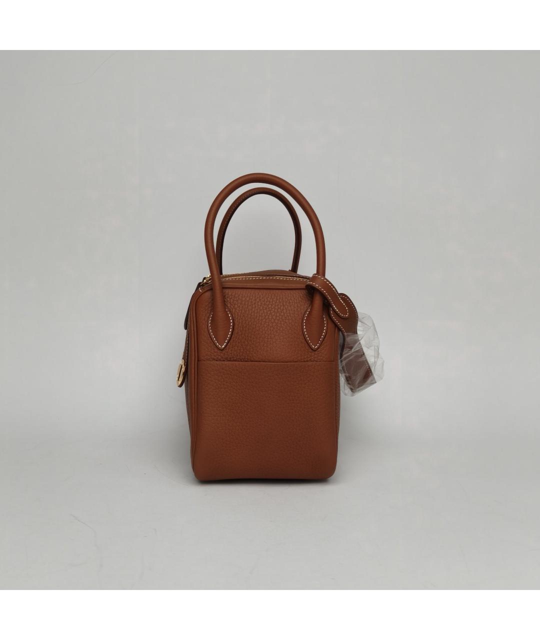 HERMES Коричневая кожаная сумка с короткими ручками, фото 3