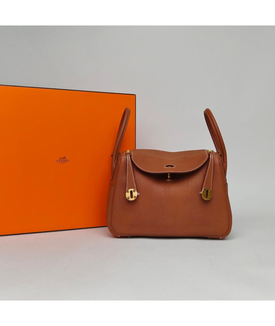 HERMES Коричневая кожаная сумка с короткими ручками, фото 7