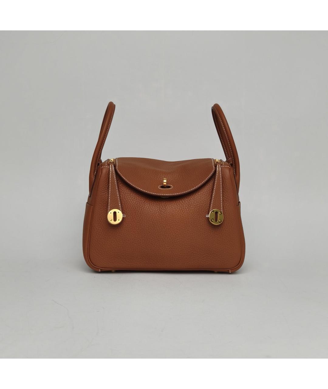 HERMES Коричневая кожаная сумка с короткими ручками, фото 9