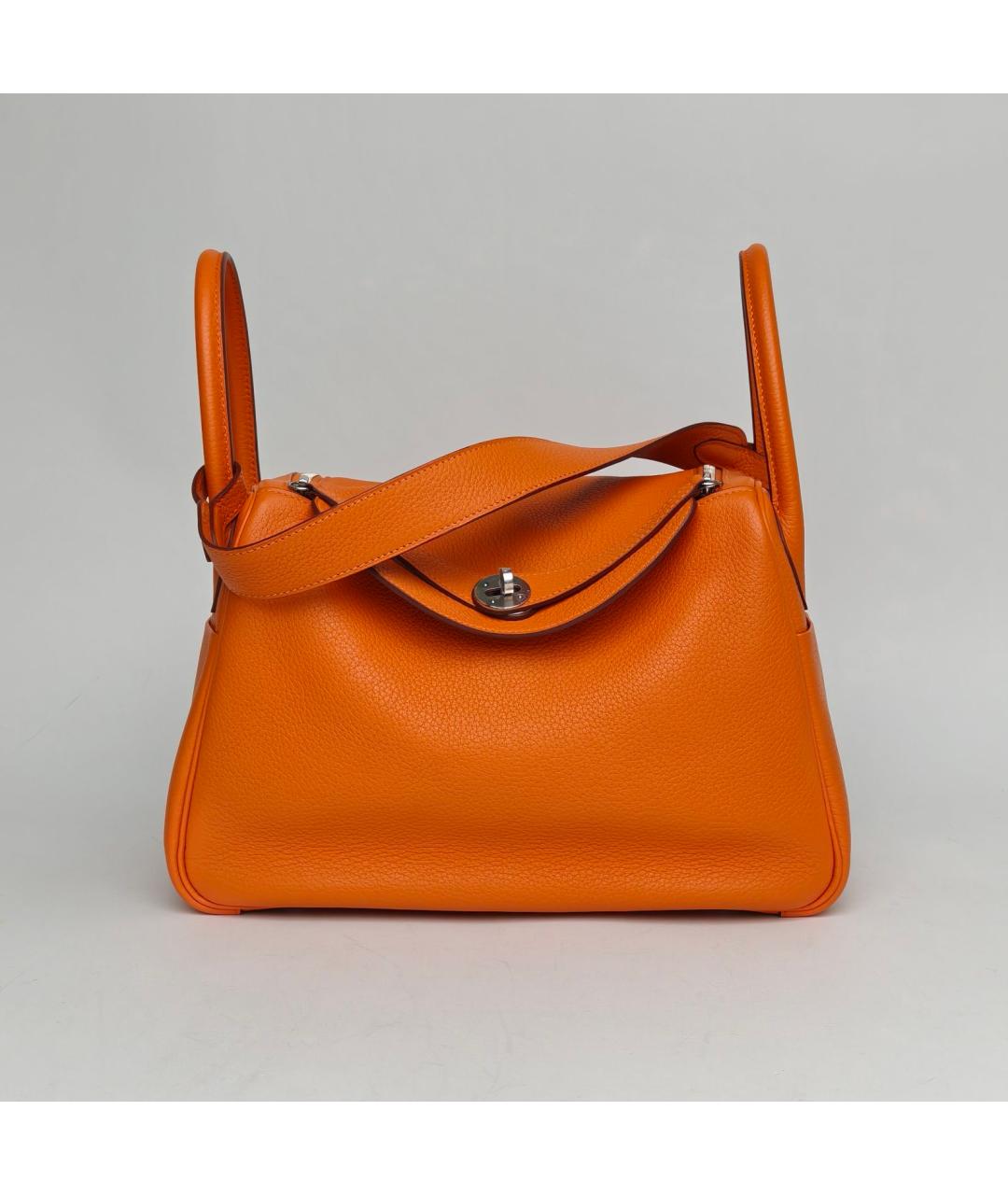 HERMES Оранжевая кожаная сумка с короткими ручками, фото 2