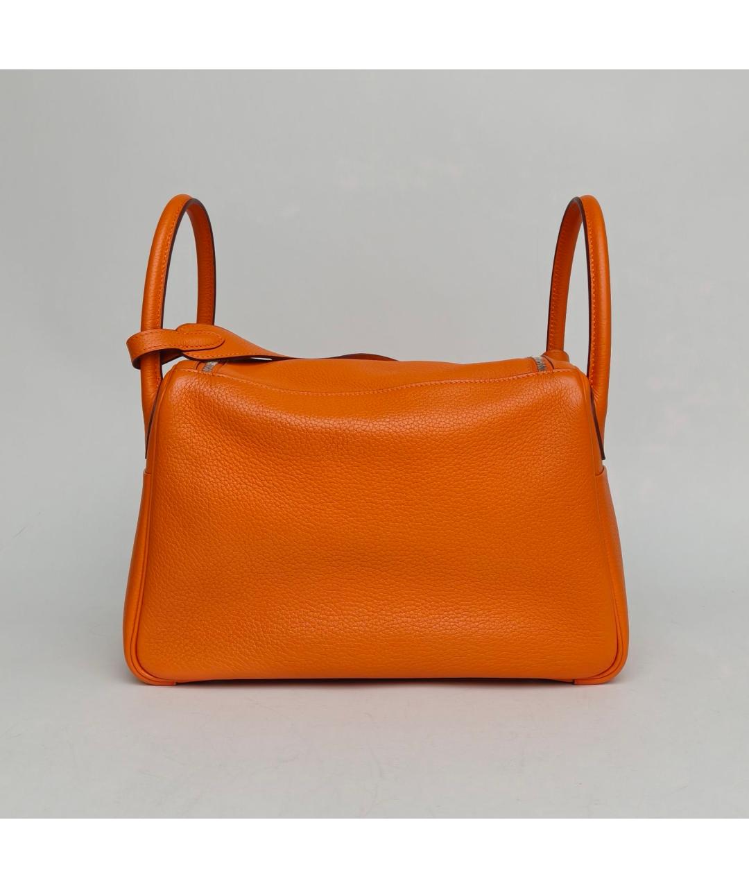 HERMES Оранжевая кожаная сумка с короткими ручками, фото 4