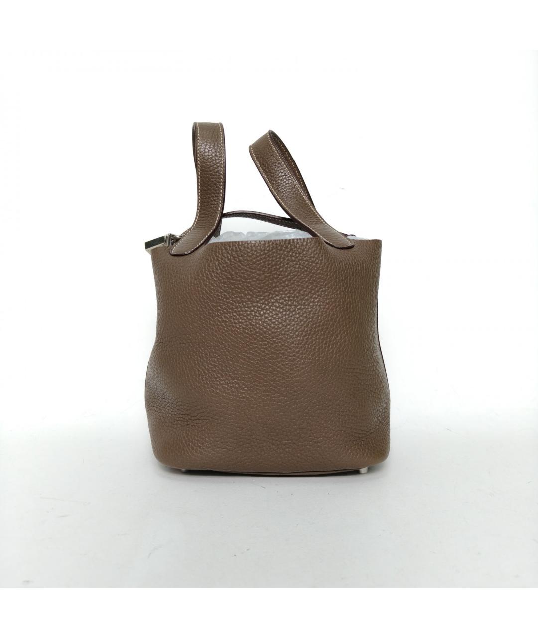 HERMES Бежевая кожаная сумка с короткими ручками, фото 5