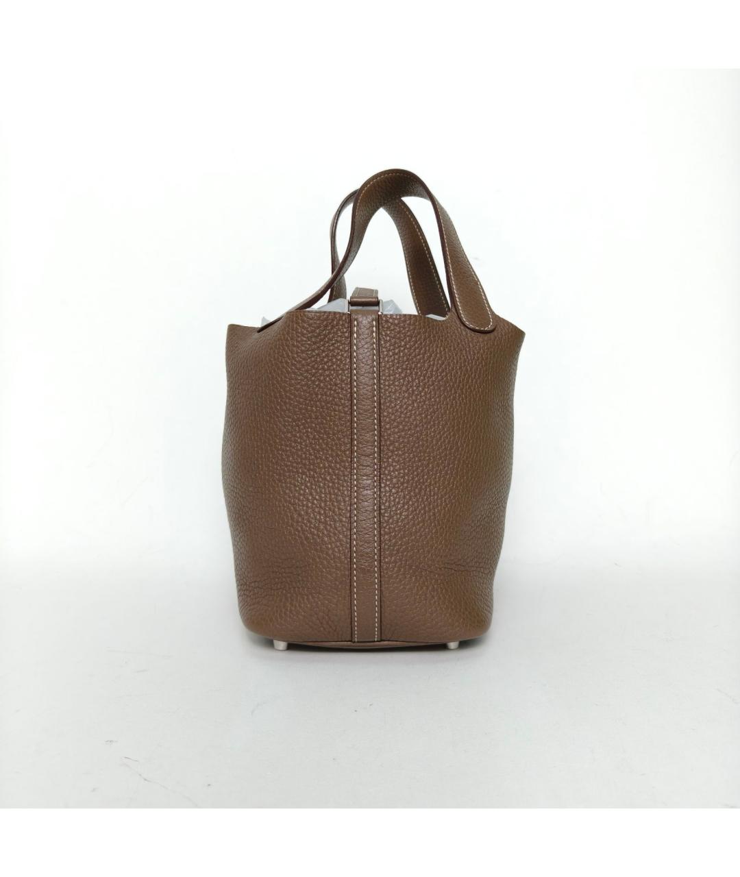 HERMES Бежевая кожаная сумка с короткими ручками, фото 4