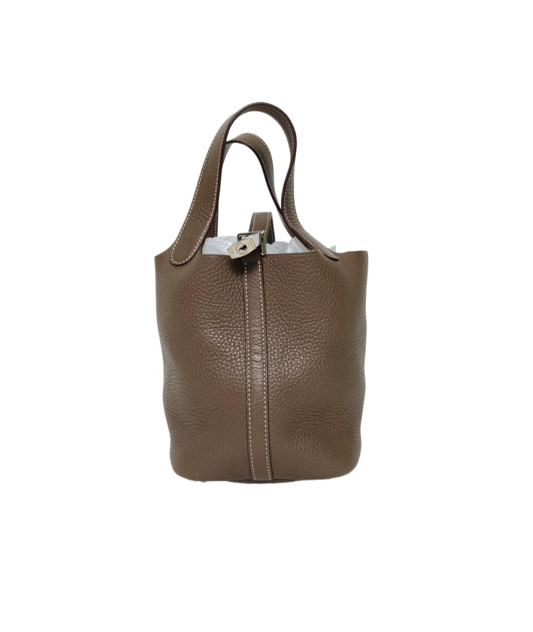 HERMES Бежевая кожаная сумка с короткими ручками, фото 1