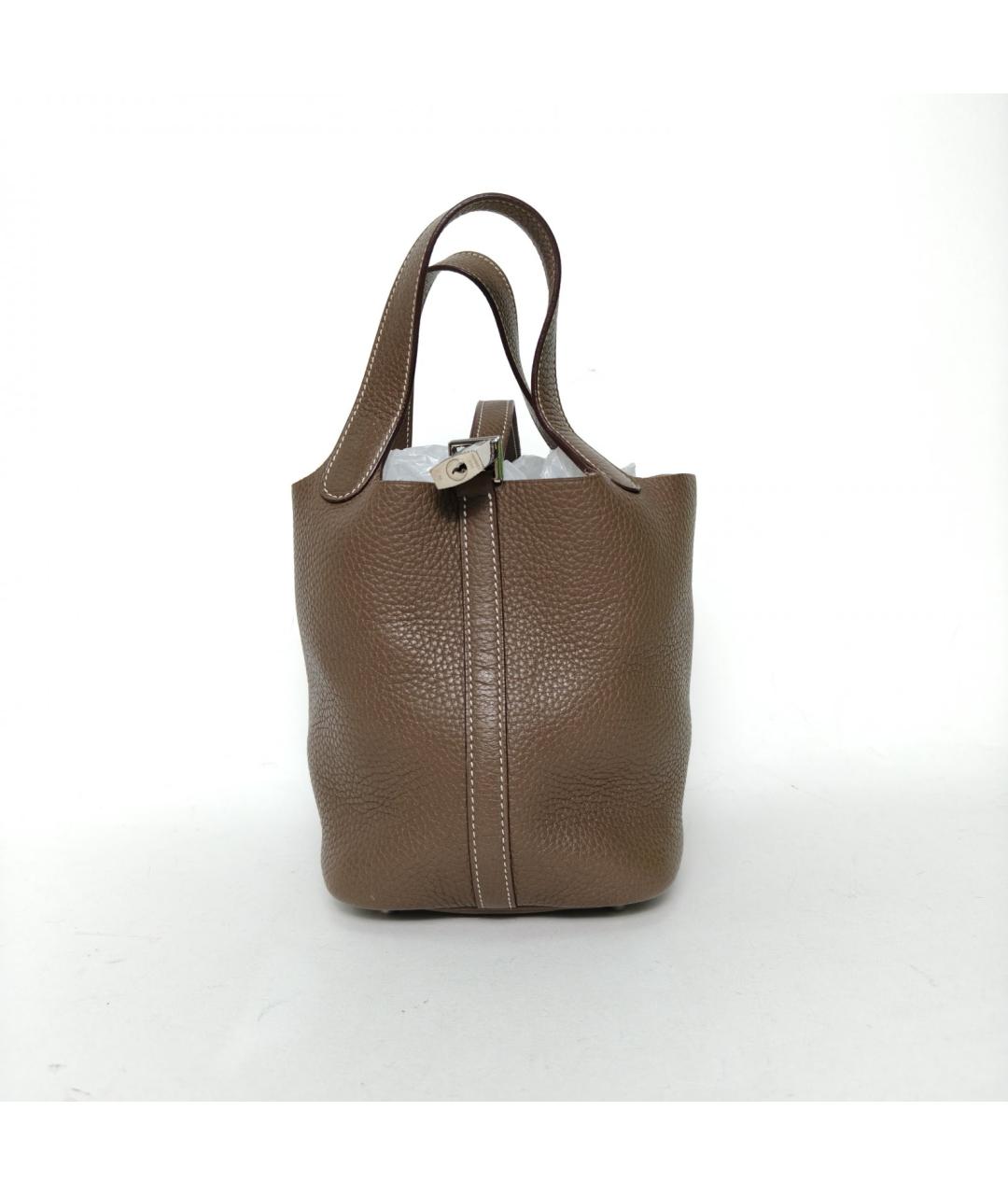 HERMES Бежевая кожаная сумка с короткими ручками, фото 2