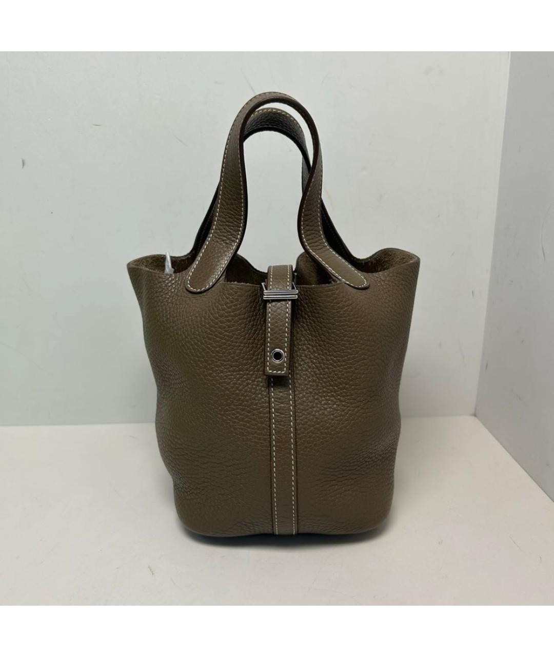 HERMES Бежевая кожаная сумка с короткими ручками, фото 9