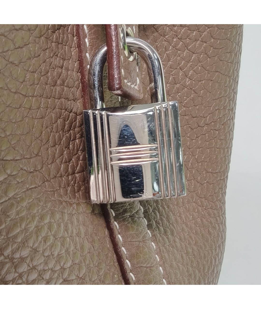 HERMES Бежевая кожаная сумка с короткими ручками, фото 7