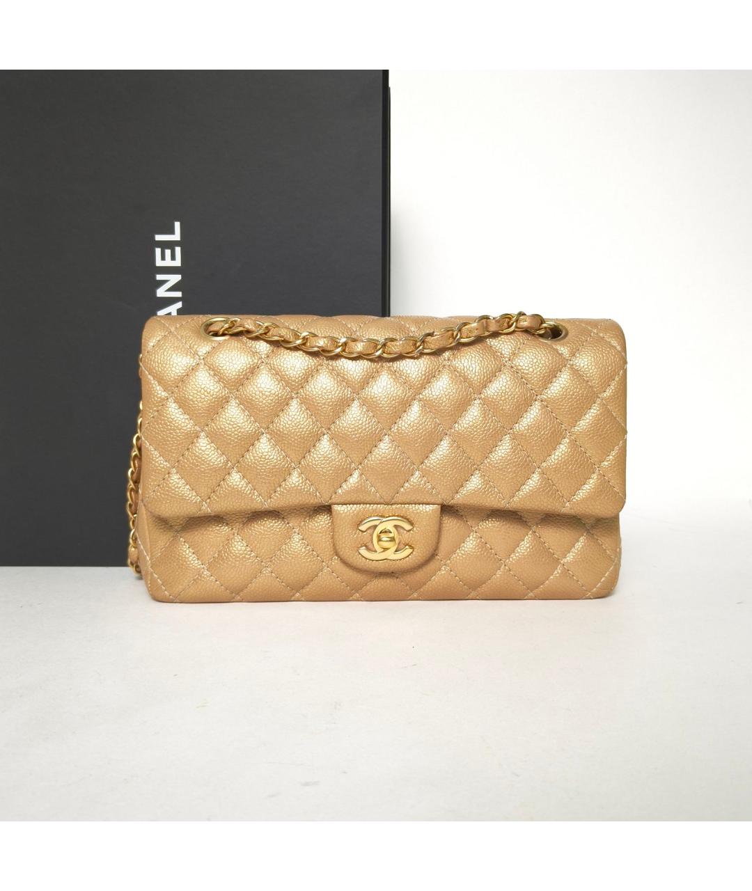 CHANEL Золотая кожаная сумка через плечо, фото 9