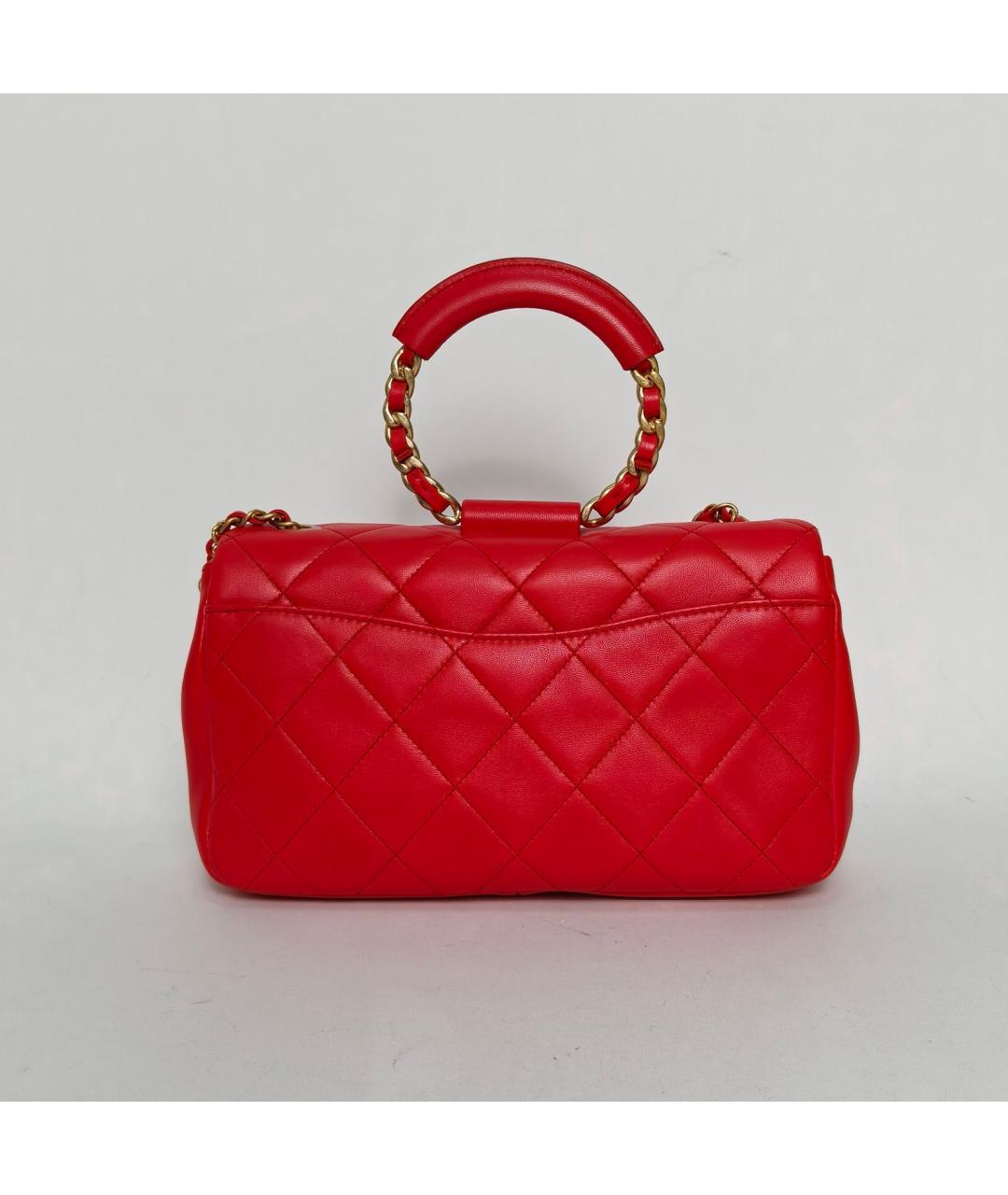 CHANEL Красная кожаная сумка с короткими ручками, фото 4