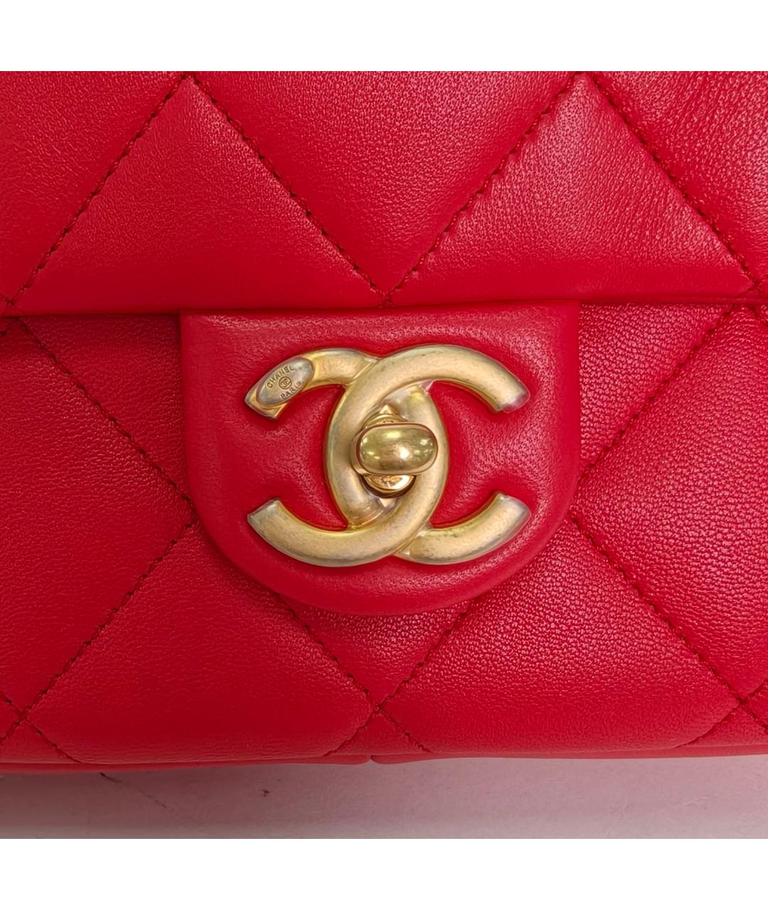 CHANEL Красная кожаная сумка с короткими ручками, фото 7